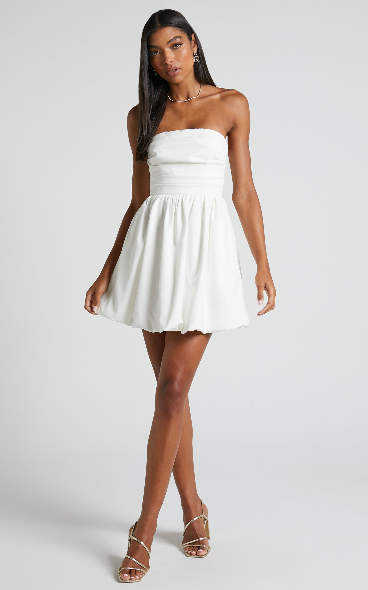 white strapless mini dress
